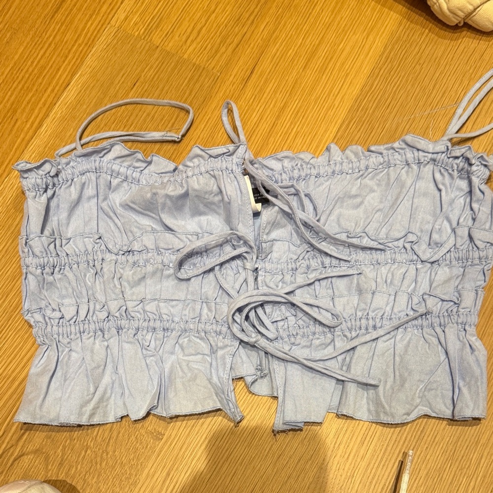 Zara Light Blue Ruched Tank Top